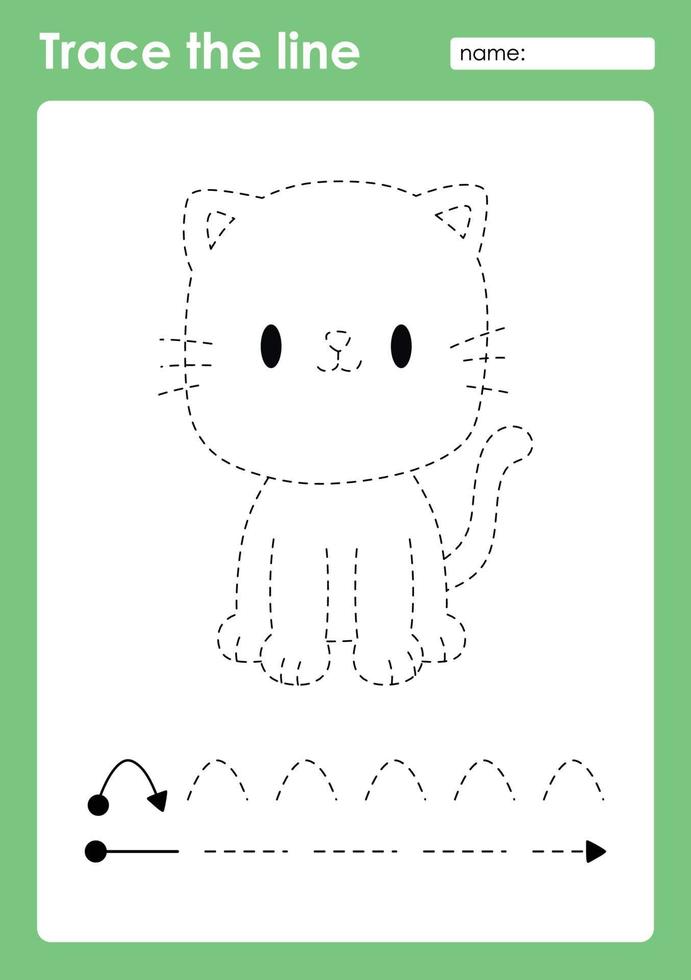 Trace the line and coloring with cute baby animal Cat vector