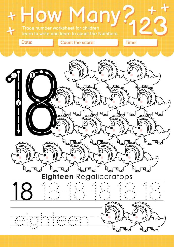 Numbers tracing template with the number eighteen vector