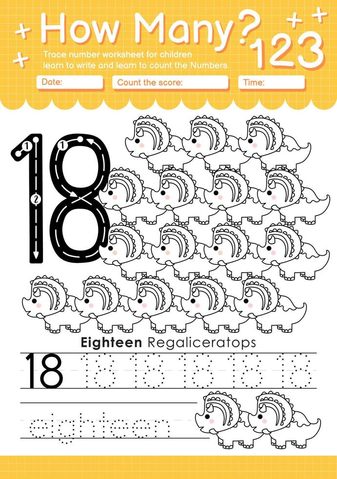 plantilla de seguimiento de números con el número dieciocho vector