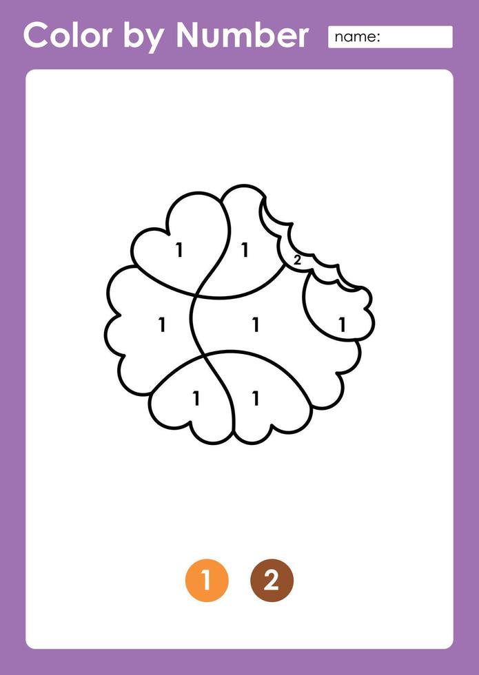 Color by number worksheet for kids learning numbers by coloring biscuit cookie vector
