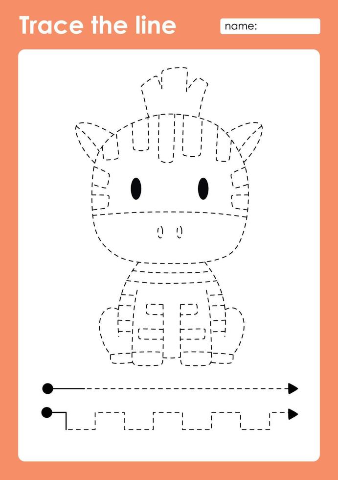 Trace the line and coloring with cute baby animal Zebra vector
