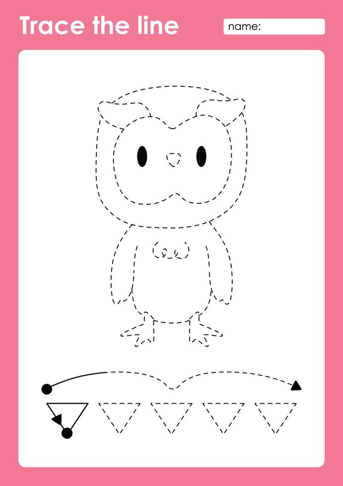 Trace the line and coloring with cute baby animal Owl vector