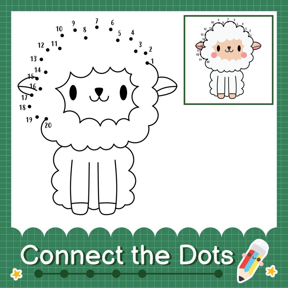 Connect the dots counting numbers 1 to 20 puzzle worksheet with baby animals vector