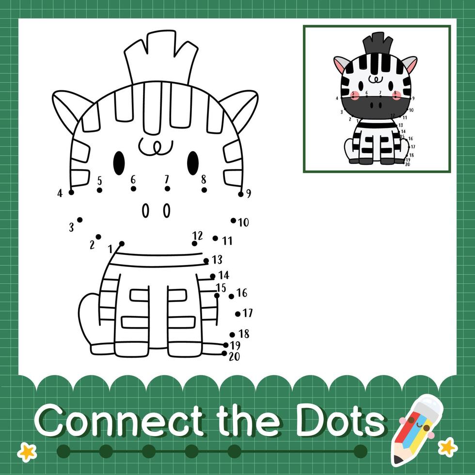 Connect the dots counting numbers 1 to 20 puzzle worksheet with baby animals vector