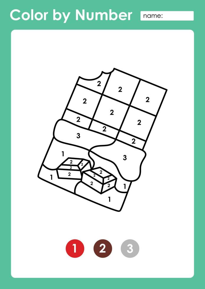 Color by number worksheet for kids learning numbers by coloring chocolate vector