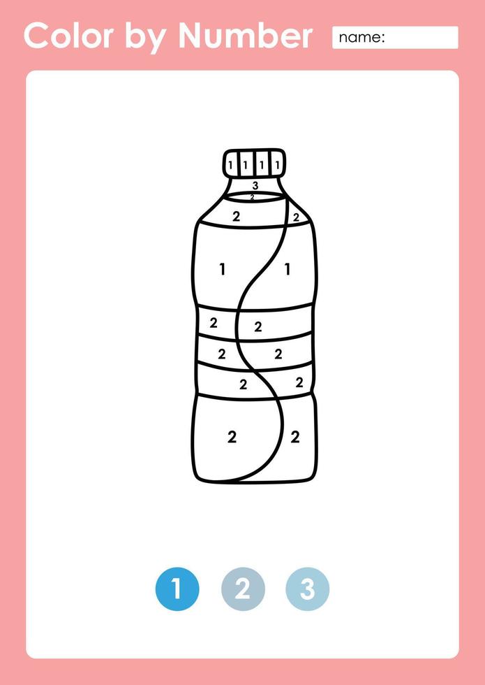 Color by number worksheet for kids learning numbers by coloring water vector