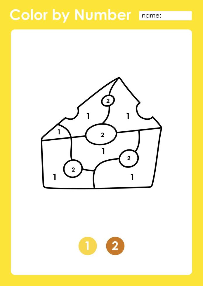 Color by number worksheet for kids learning numbers by coloring cheese vector