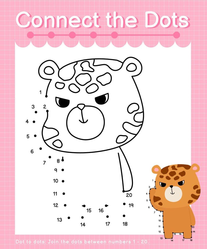 Connect the dots counting numbers 1 to 20 puzzle worksheet with cute Animals vector