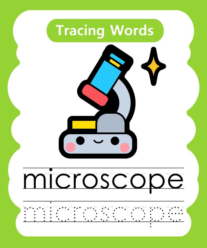 English tracing word worksheets with vocabulary microscope vector