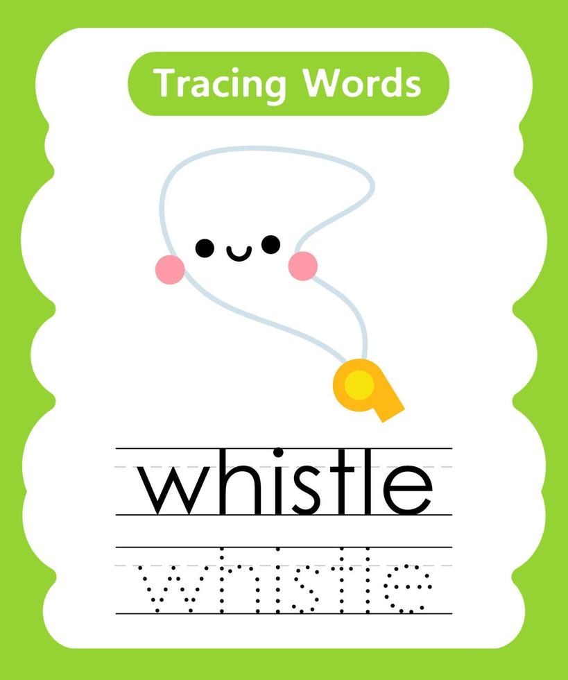 English tracing word worksheets with vocabulary whistle vector