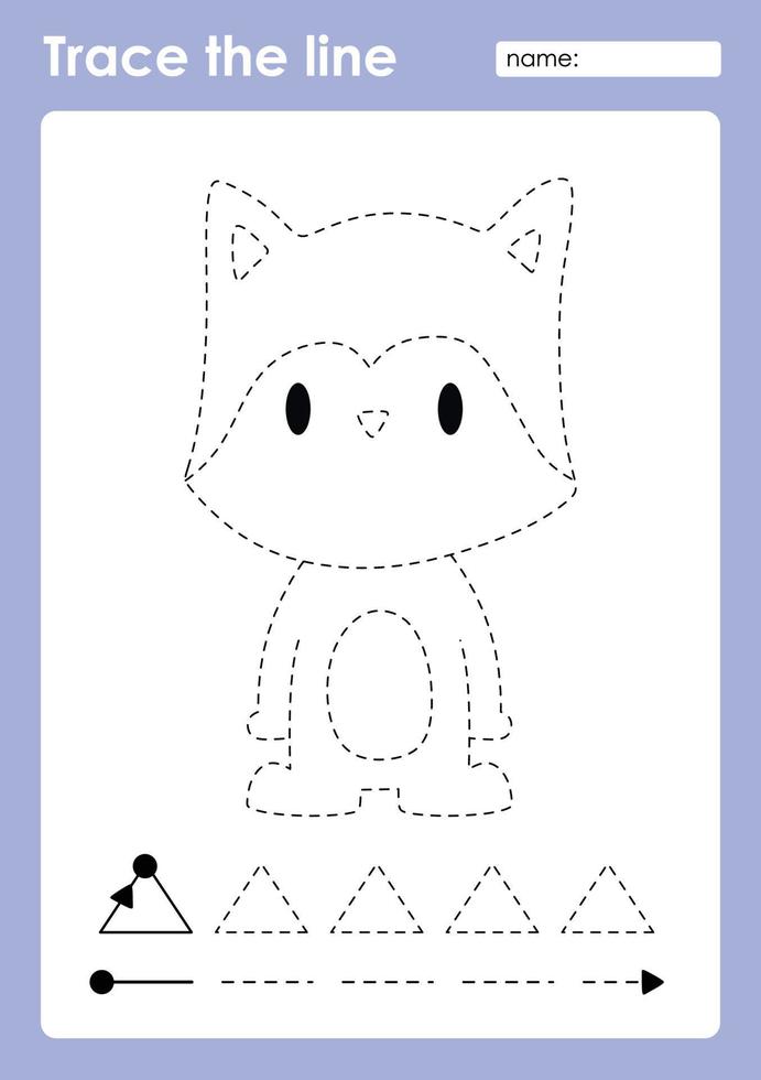 Trace the line and coloring with cute baby animal Fox vector