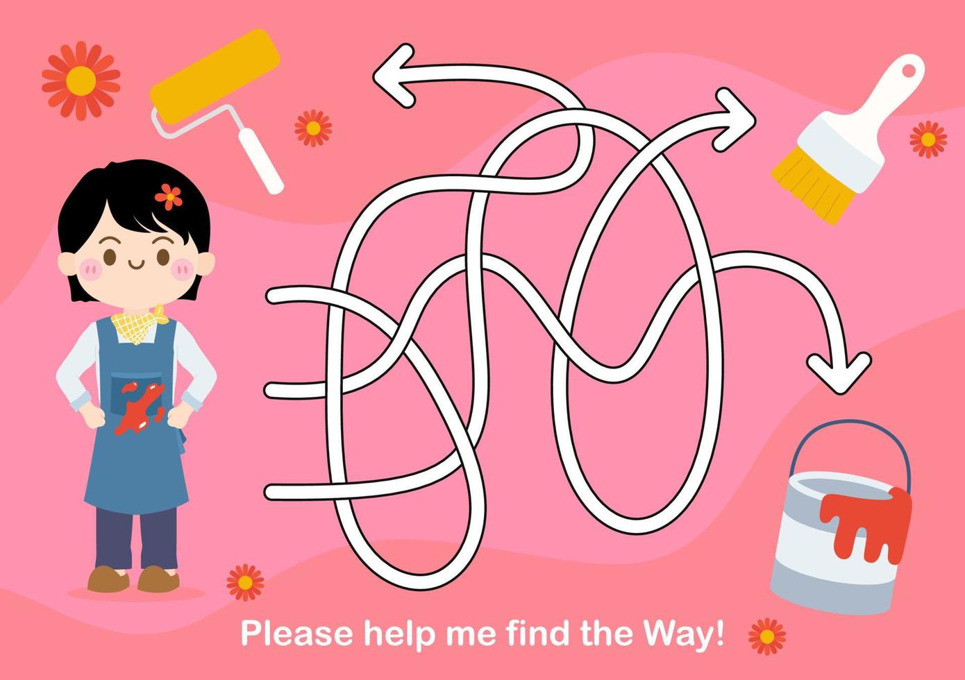 Maze puzzle games activity for kids with Job occupation cartoon vector