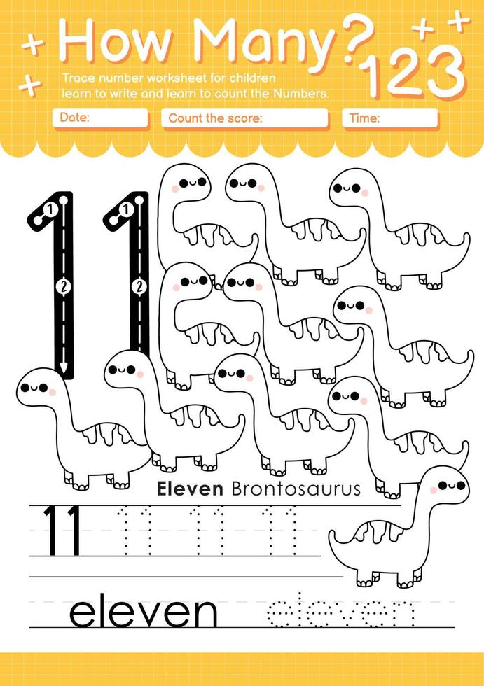 Numbers tracing template with the number eleven vector