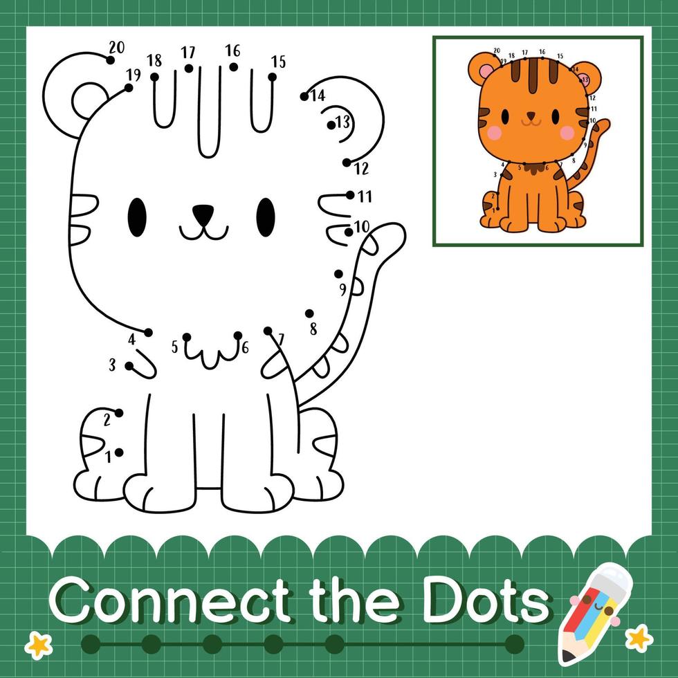 Connect the dots counting numbers 1 to 20 puzzle worksheet with baby animals vector