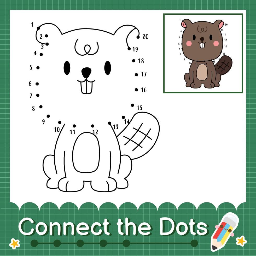 Connect the dots counting numbers 1 to 20 puzzle worksheet with baby animals vector