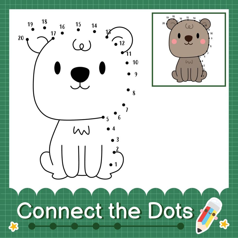 Connect the dots counting numbers 1 to 20 puzzle worksheet with baby animals vector