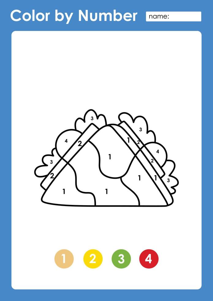 Color by number worksheet for kids learning numbers by coloring sandwich vector