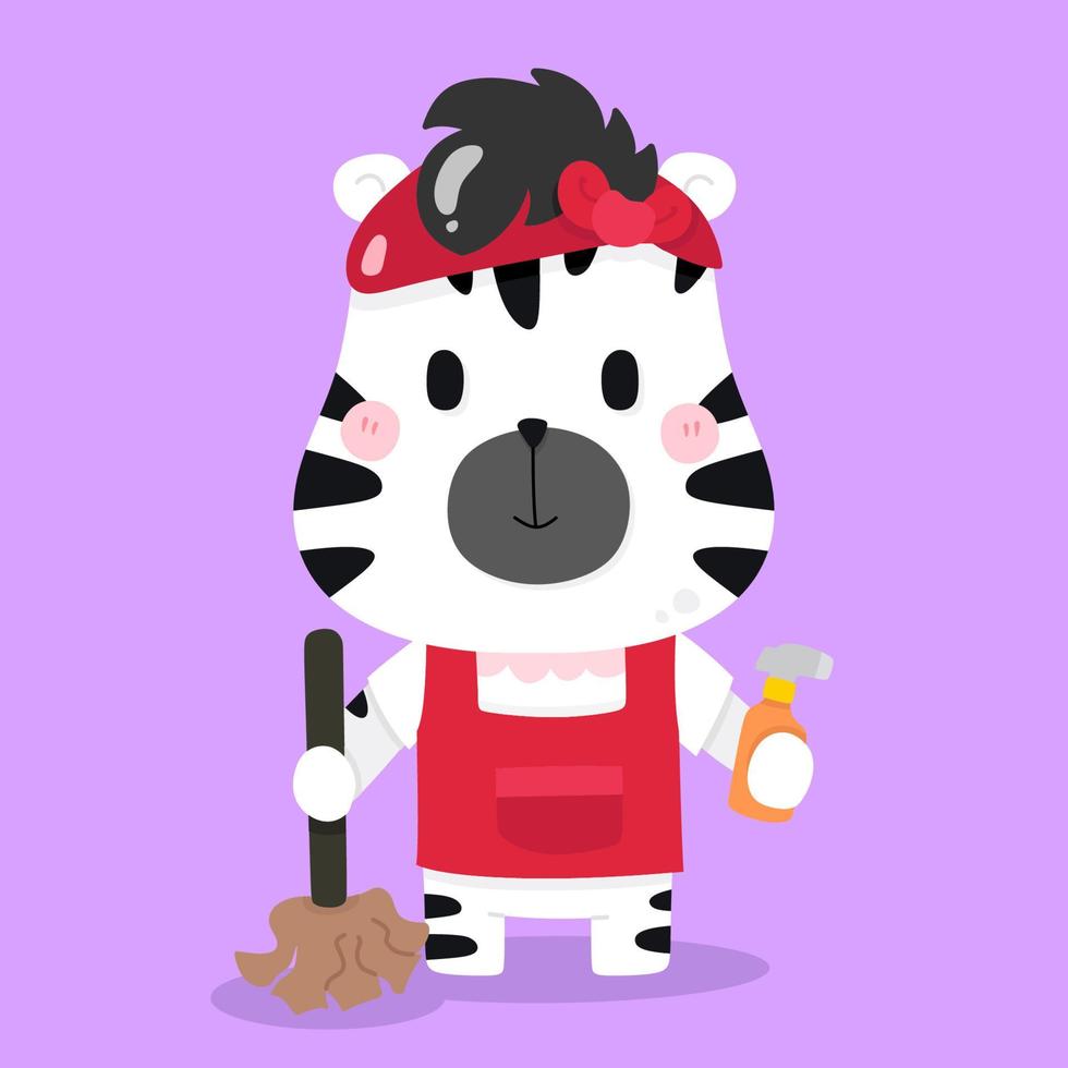 Cute Zebra Animals cartoon illustrations working job Housekeeper vector