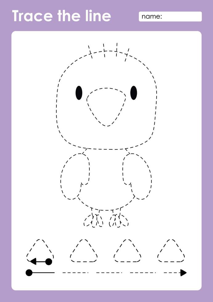 Trace the line and coloring with cute baby animal Bird vector