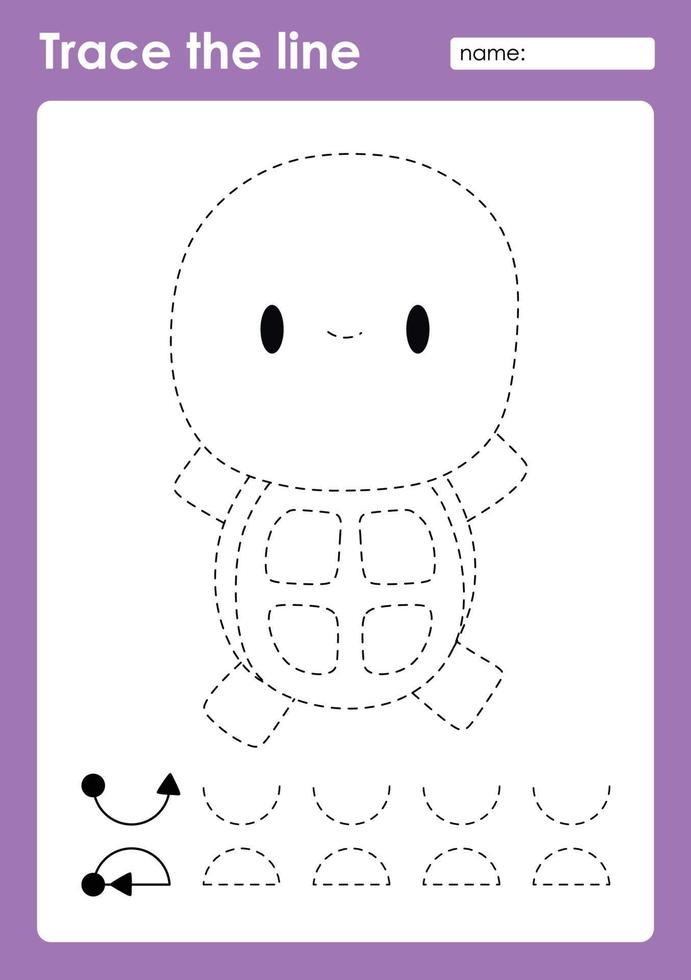 Trace the line and coloring with cute baby animal Turtle vector