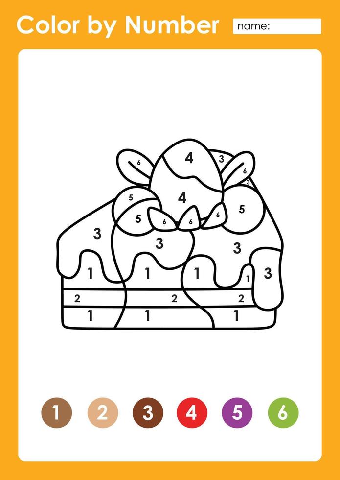 Color by number worksheet for kids learning numbers by coloring cake vector