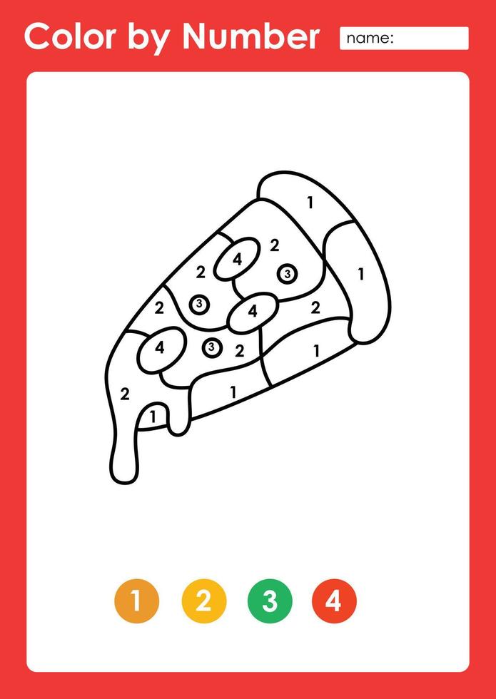 Color by number worksheet for kids learning numbers by coloring pizza vector