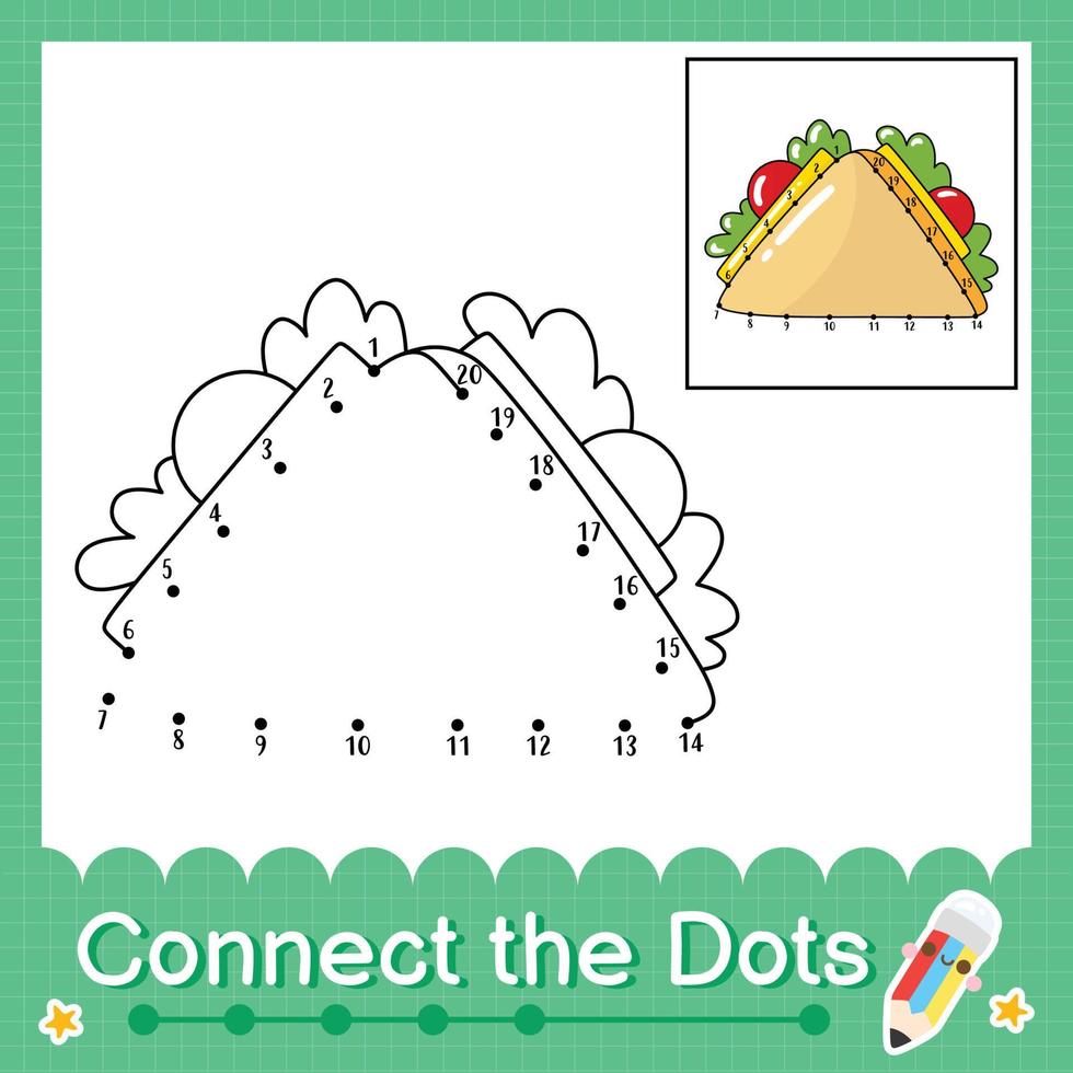 Connect the dots counting numbers 1 to 20 puzzle worksheet with sandwich vector