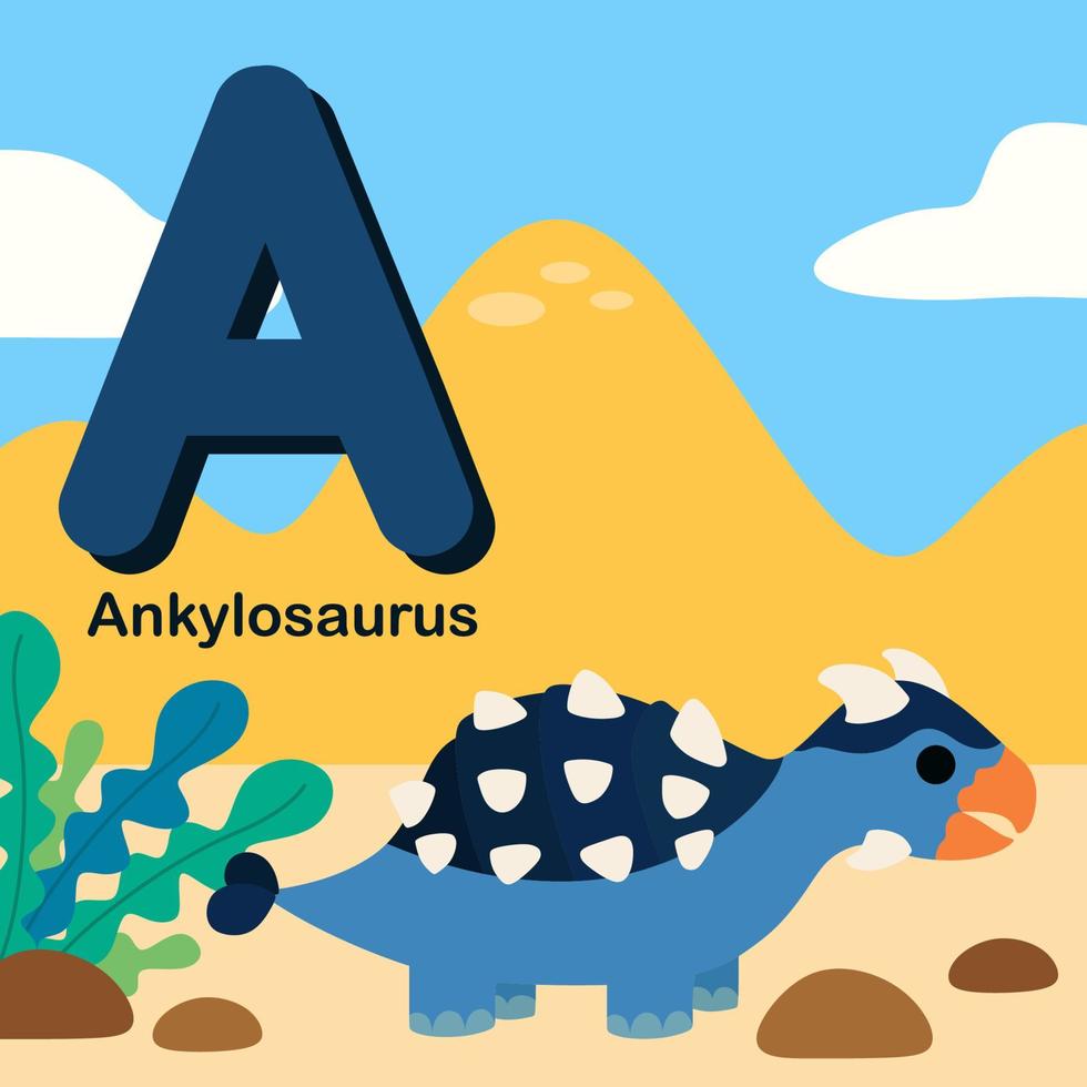 lindas ilustraciones de dibujos animados con el alfabeto de dinosaurio 26 vector