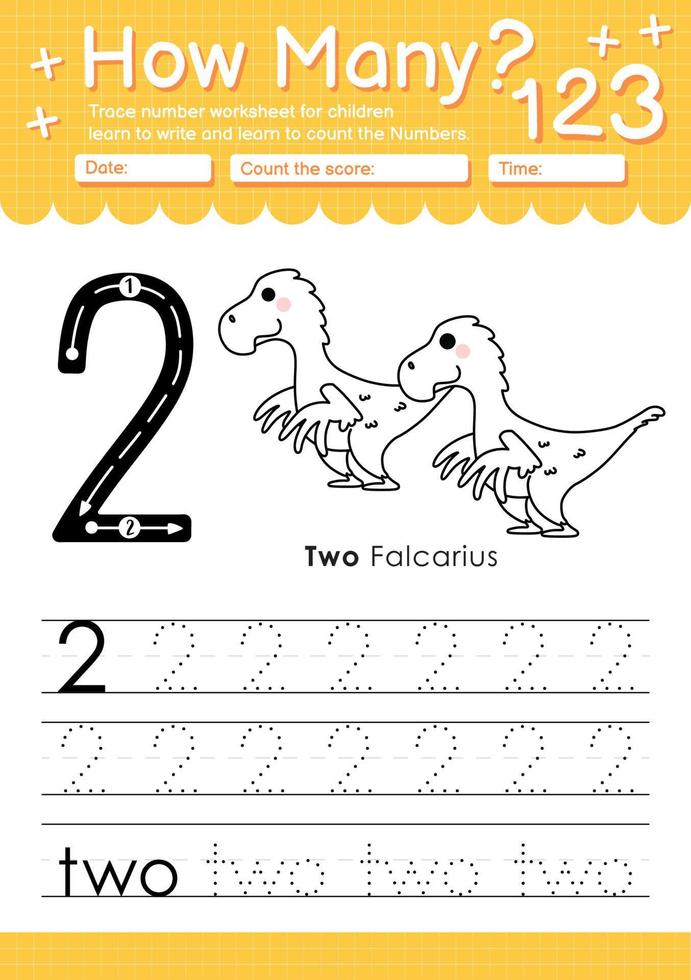 Numbers tracing template with the number two vector