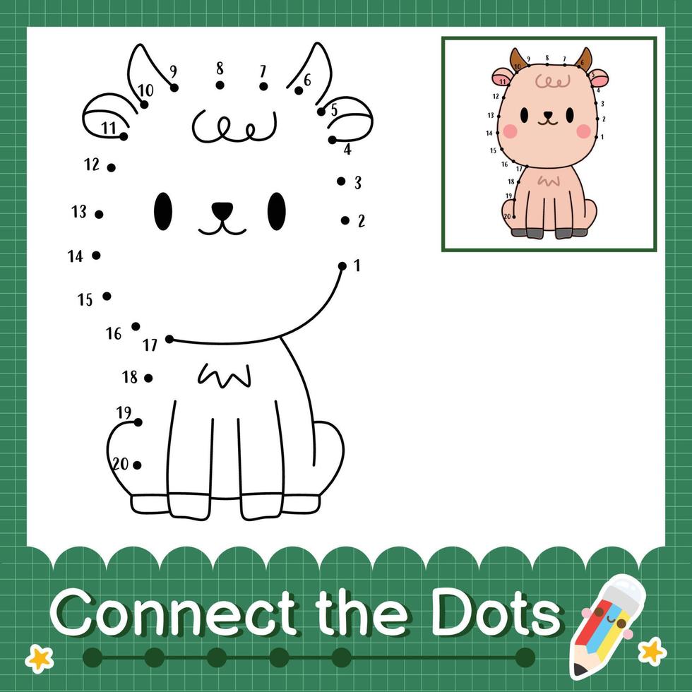 Connect the dots counting numbers 1 to 20 puzzle worksheet with baby animals vector