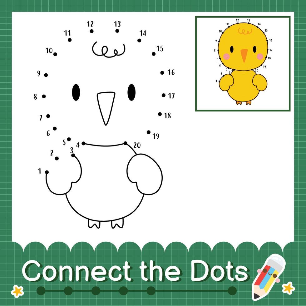 Connect the dots counting numbers 1 to 20 puzzle worksheet with baby animals vector