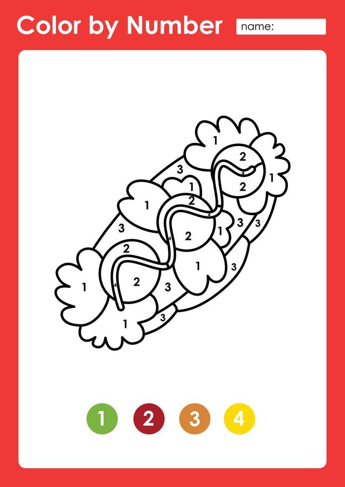 Color by number worksheet for kids learning numbers by coloring sandwich vector