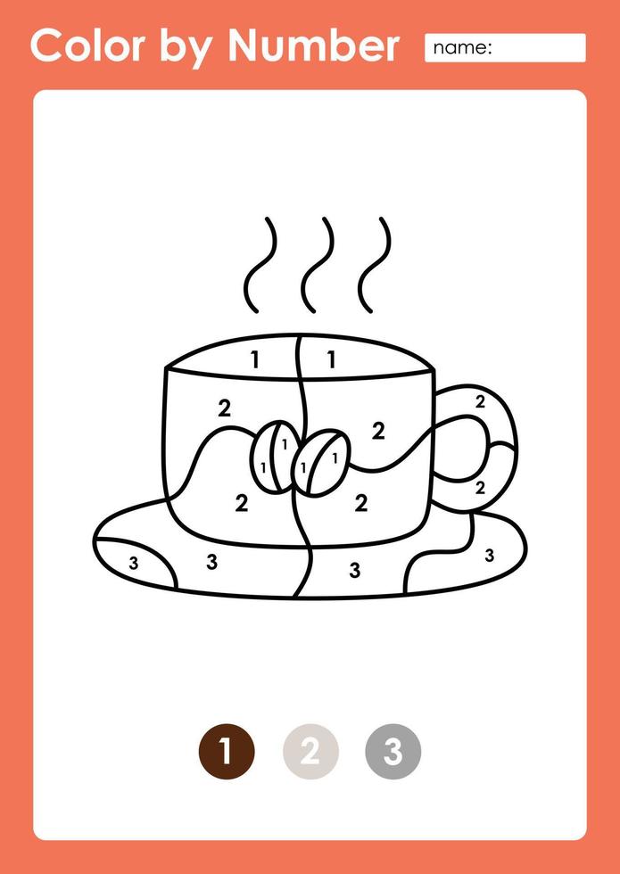 Color by number worksheet for kids learning numbers by coloring coffee vector