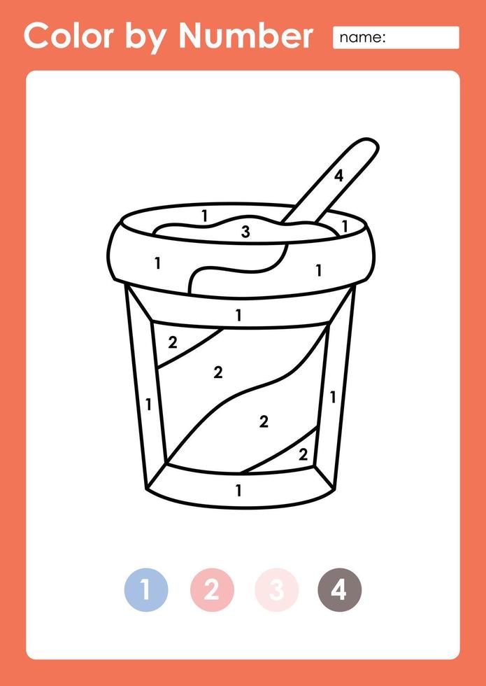 Color by number worksheet for kids learning numbers by coloring yogurt vector