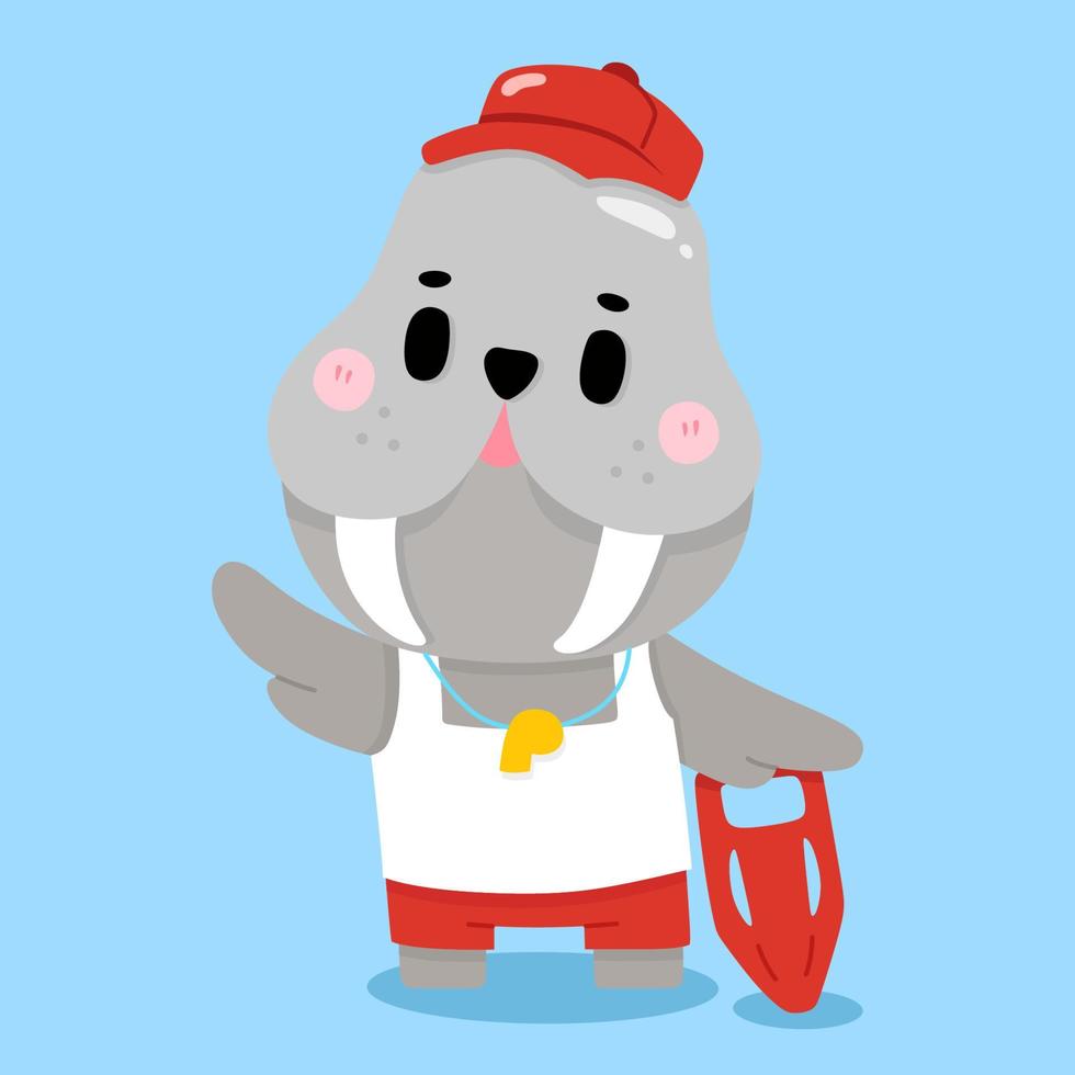 Cute Walrus Animals cartoon illustrations working job Lifeguard vector