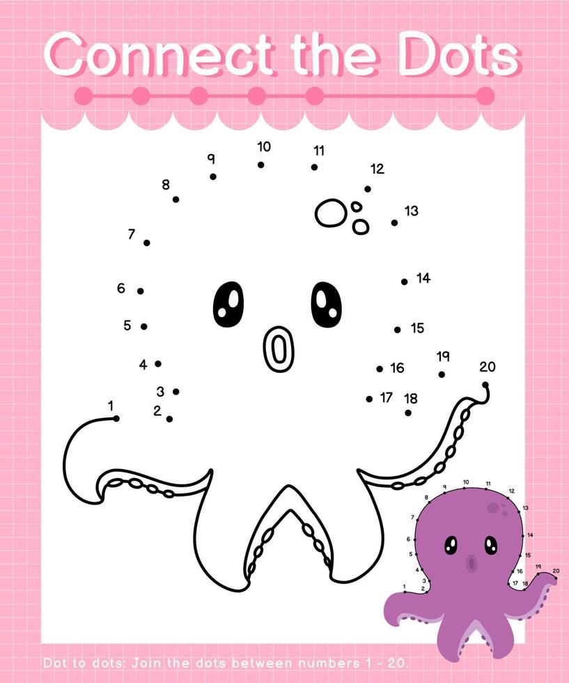 Connect the dots counting numbers 1 to 20 puzzle worksheet with cute Animals vector