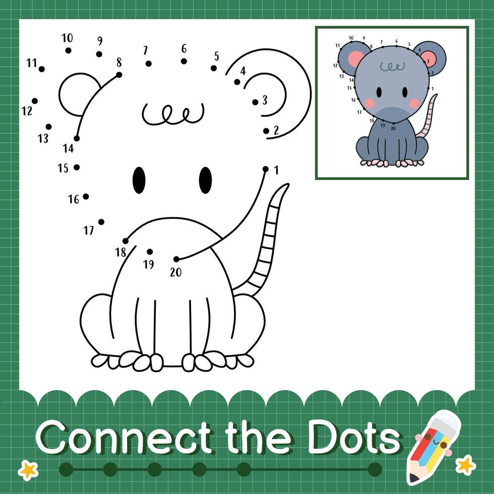 Connect the dots counting numbers 1 to 20 puzzle worksheet with baby animals vector