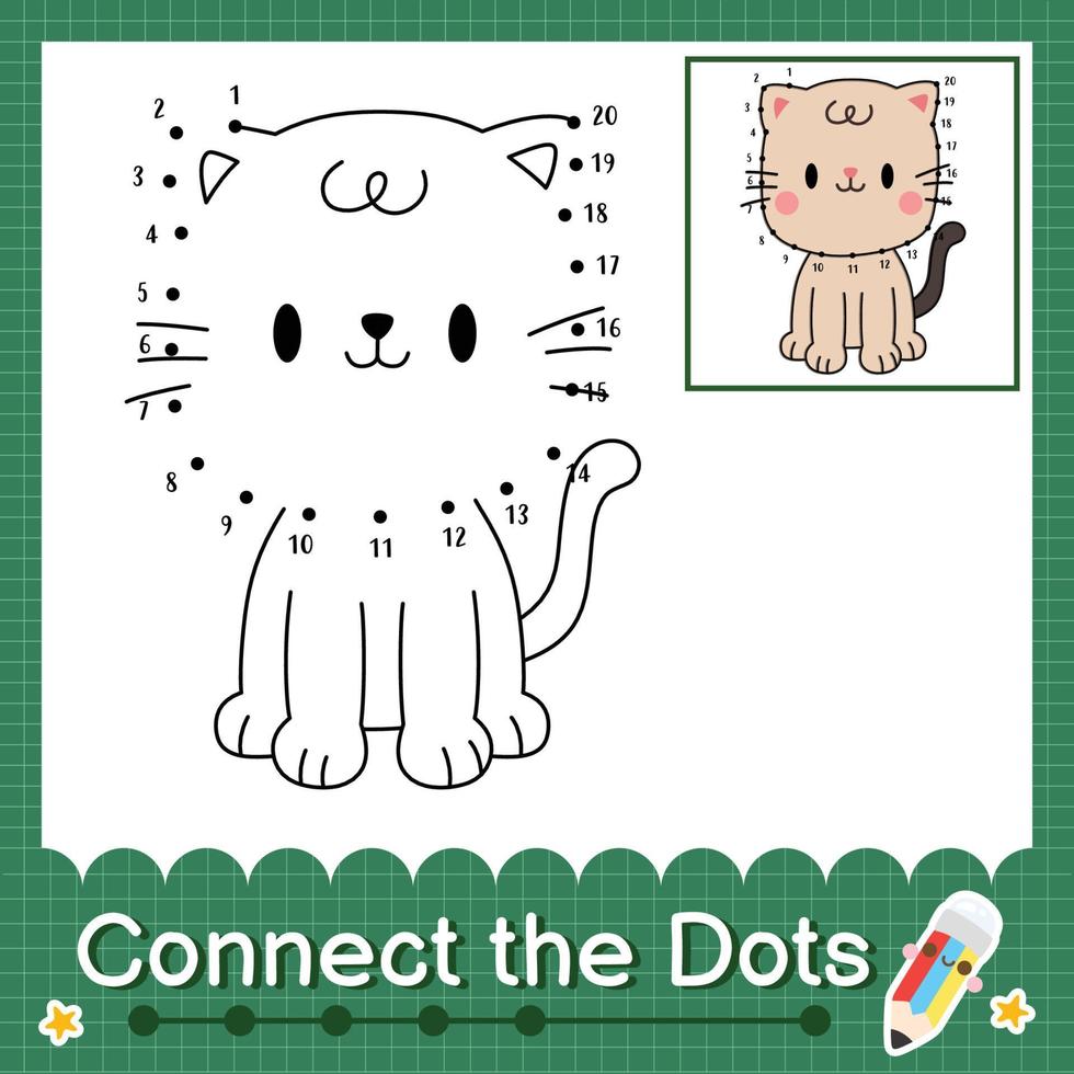 Connect the dots counting numbers 1 to 20 puzzle worksheet with baby animals vector