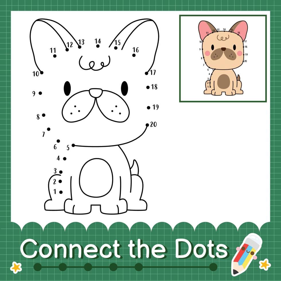 Connect the dots counting numbers 1 to 20 puzzle worksheet with baby animals vector