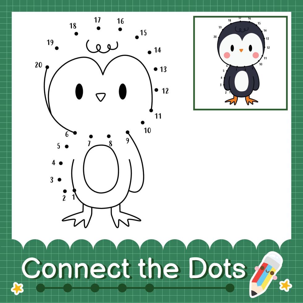 Connect the dots counting numbers 1 to 20 puzzle worksheet with baby animals vector
