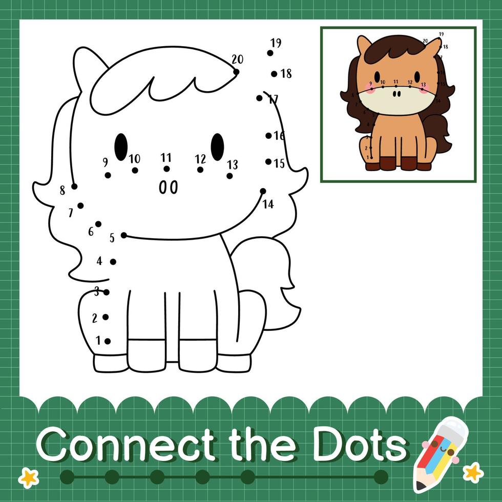 Connect the dots counting numbers 1 to 20 puzzle worksheet with baby animals vector
