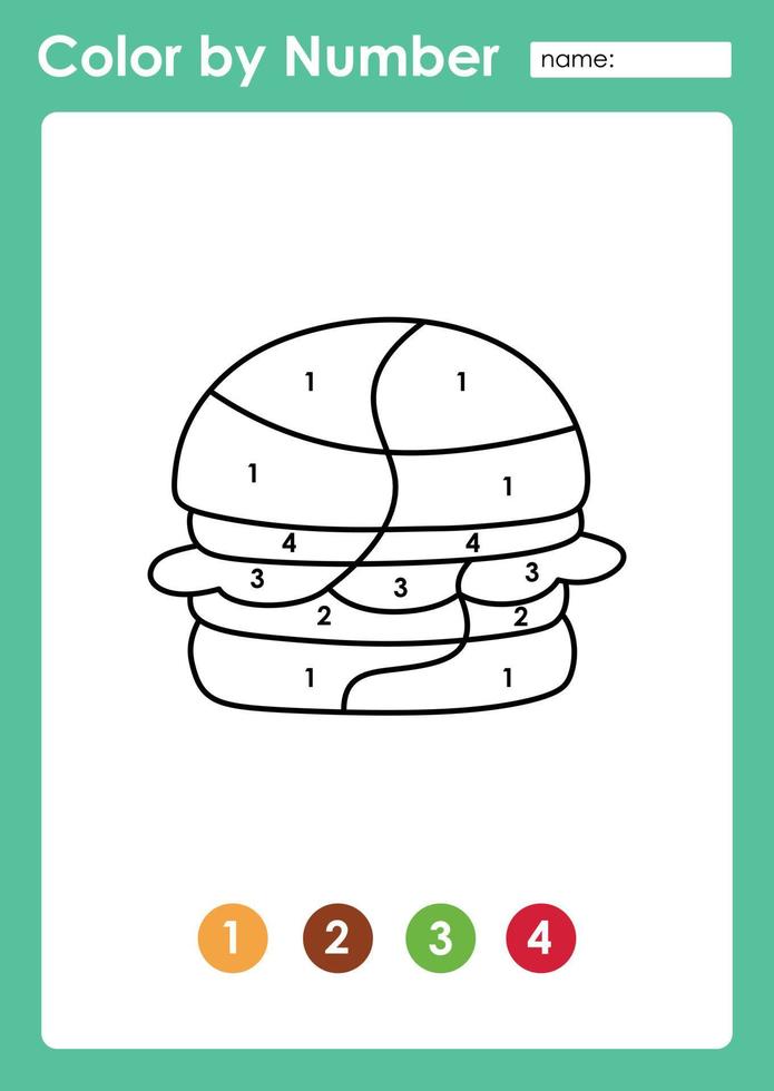 Color by number worksheet for kids learning numbers by coloring hamburger vector