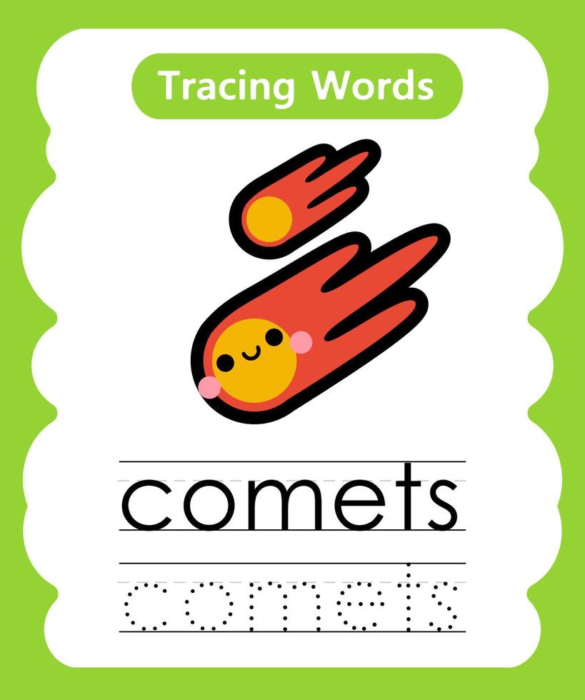 English tracing word worksheets with vocabulary comets vector