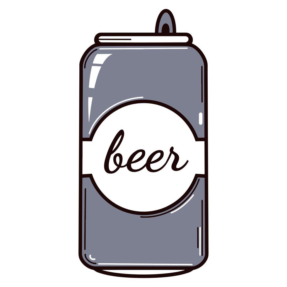 Beer can vector icon. Aluminum packaging of an alcoholic beverage. Isolated illustration on a white background. A jar of porter. Hand-drawn color doodle.