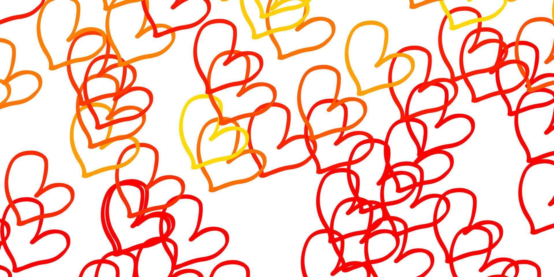 Light Red, Yellow vector template with doodle hearts.