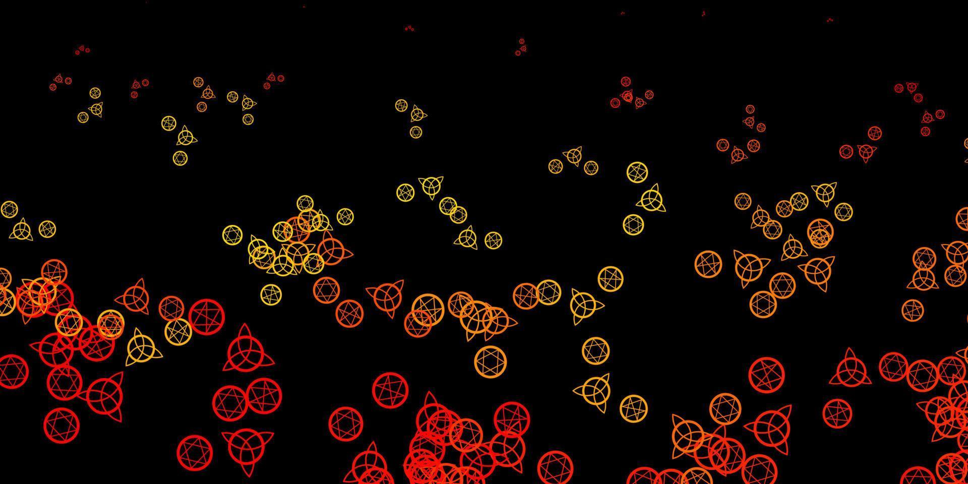 Dark Orange vector backdrop with mystery symbols.