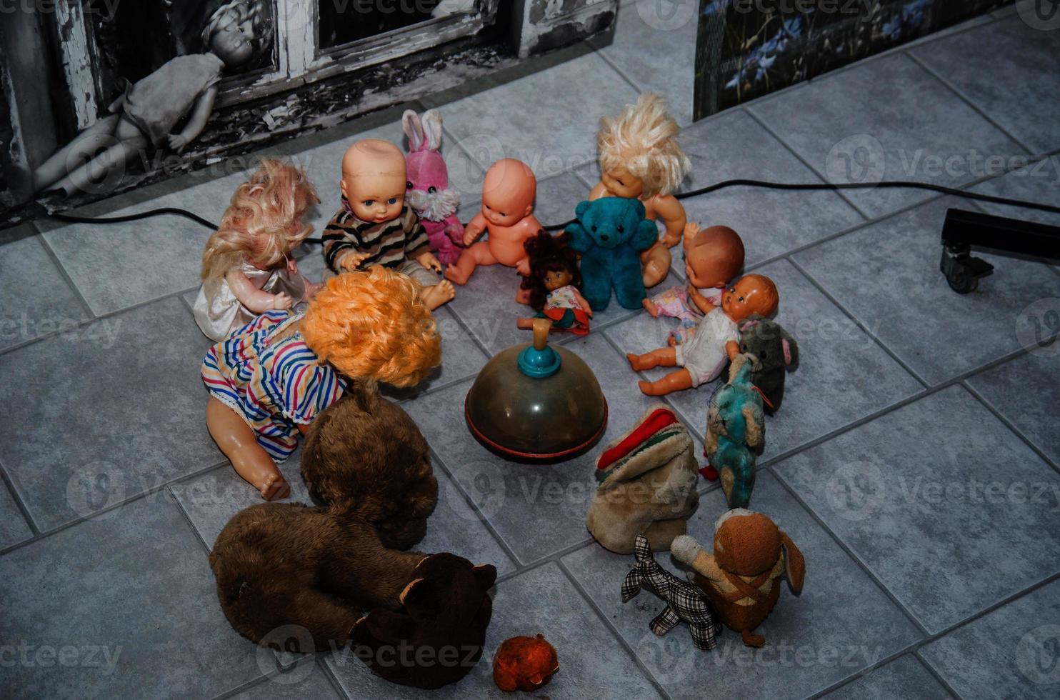 Soviet dolls toys in Chernobyl nuclear disaster area. photo