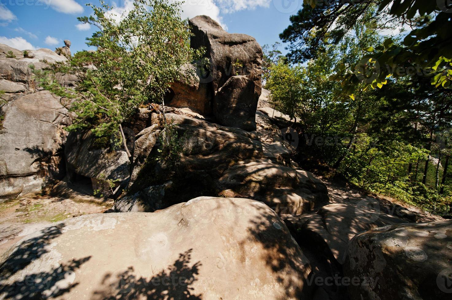 Dovbush rocks, group of natural and man-made structures carved out of rock at western Ukraine photo