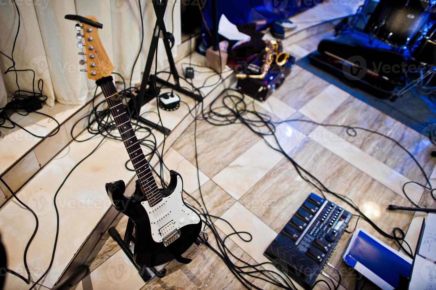 Set of musical instruments. Guitar and drums photo