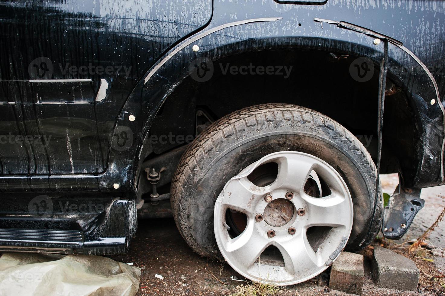 Car after accident. Front end of a vehicle after a car accident photo